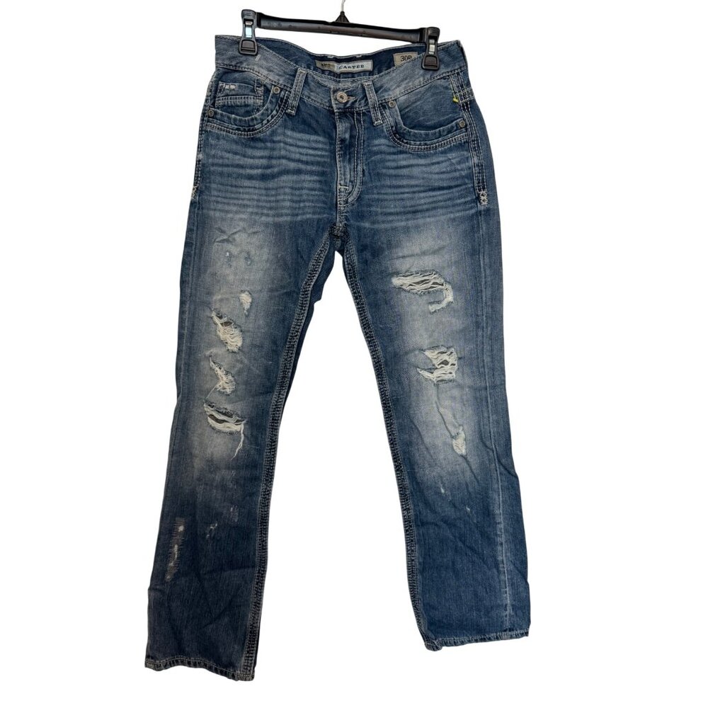 BKE Carter Mens Distressed Denim Jeans Size 30P Medium Wash Straight Leg 100% Co